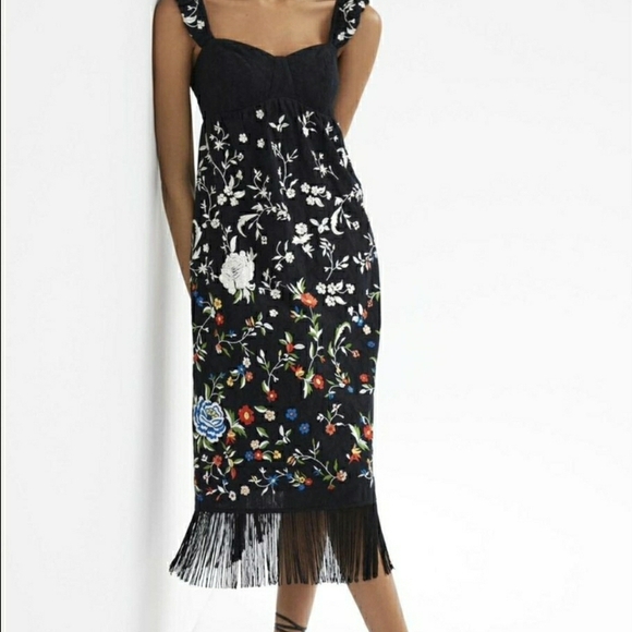 Anthropologie Dresses & Skirts - Anthropologie Black Dress with Colorful Floral Embroidery